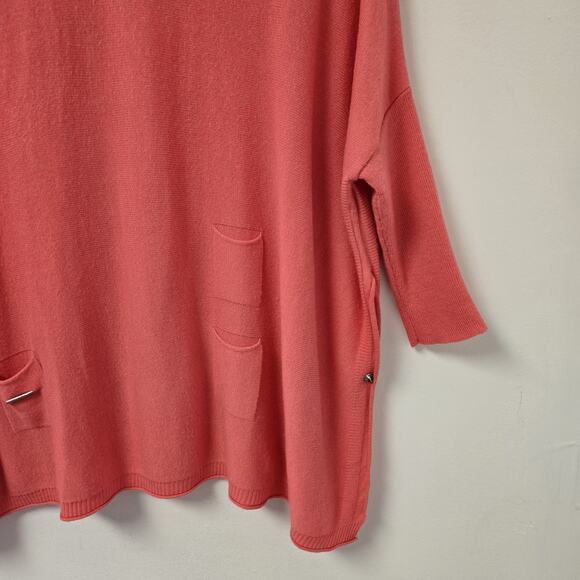 Mersea Catalina Sweater One Size Coral Pink Tunic Pockets Vacation Travel Preppy - Picture 2 of 11